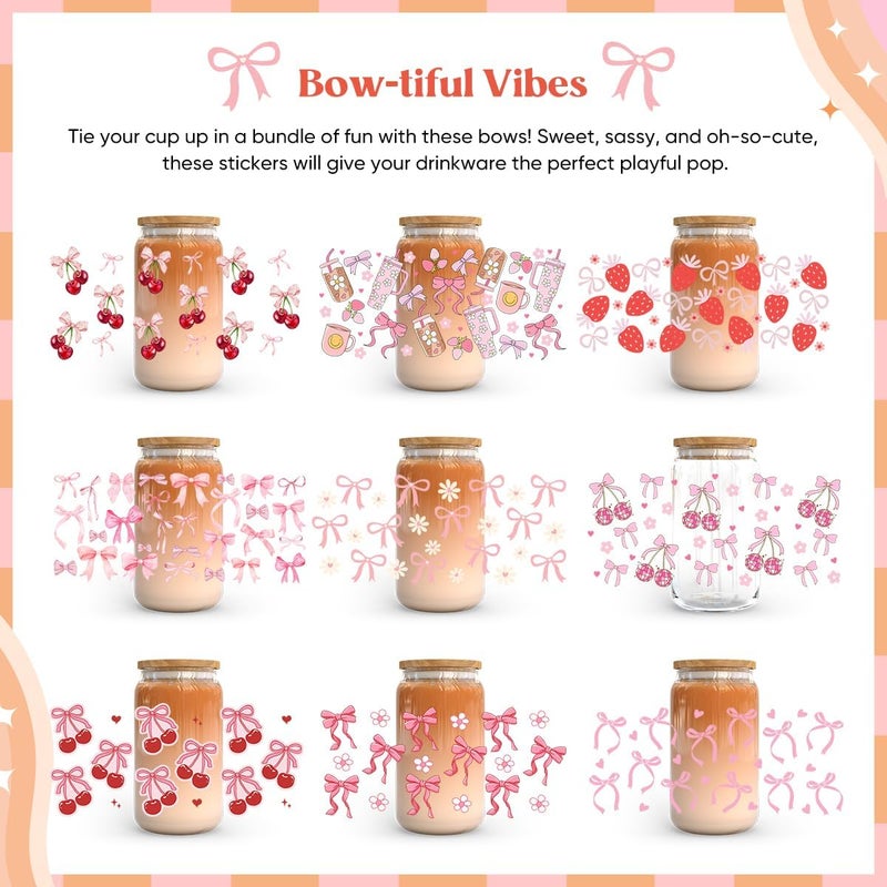 Kaciola 10 Sheets UV DTF Cup Wraps for 16 oz-Bow Theme UV DTF Stickers, 1 Sheet Mysterious Pattern Transfer, Rub on Transfers Stickers for 16 oz Libbey Glasses Crafting - Image 2
